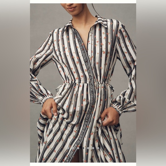 Anthropologie Black and White Buttoned Long Sleeve Dress - Picture 4 of 9